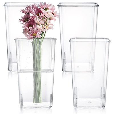 quality  Countertop 4 Pack Clear Acrylic Flower Vase , Square Tapered Design Acrylic Vase Stand factory