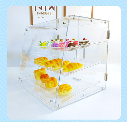Cuadro de exhibición de pastelería acrílica con bandejas extraíbles y puertas traseras magnéticas