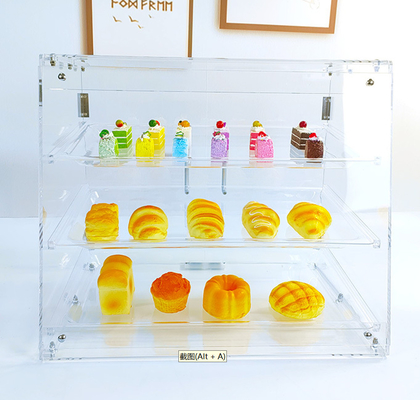 Cuadro de exhibición de pastelería acrílica con bandejas extraíbles y puertas traseras magnéticas