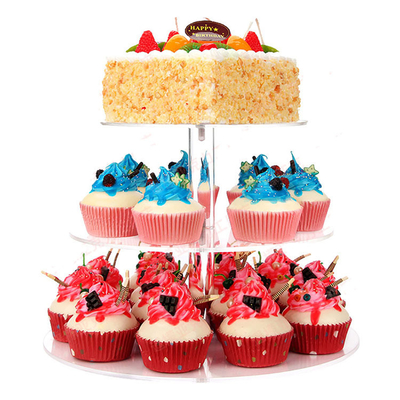 3 επίπεδα Cupcake Ακρυλικό Stand Round Lucite Cupcake Κρατητής για γάμο / γενέθλια