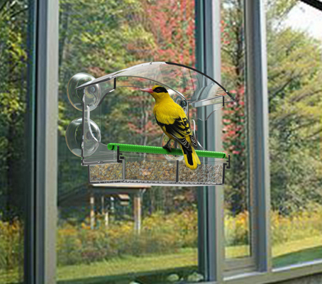 Plexiglás de acrílico ventana de aves alimentador fácil de instalar logotipo personalizado con bandeja extraíble