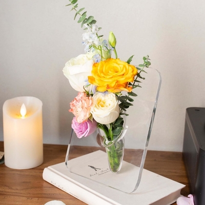 Caja de flores de acrílico de 15 x 20 cm, con soportes de flores de acrílico transparente de 8 mm de grosor.