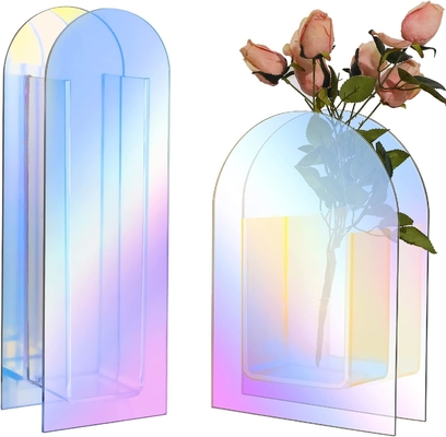 Vaso acrílico de color arco iris de forma U para decoración del hogar o mesa de bodas