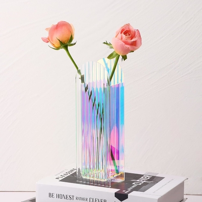 Vaso acrílico de color arco iris de forma U para decoración del hogar o mesa de bodas