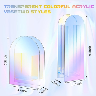 Vaso acrílico de color arco iris de forma U para decoración del hogar o mesa de bodas