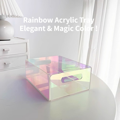Colores de arco iris empilado bandeja de acrílico con mangos Lucite servir bandeja personalizada