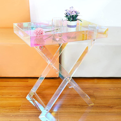 Tabla plegable de acrílico rectangular de estilo nórdico Tabla lateral de arco iris iridiscente