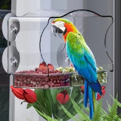 Comedor de aves acrílico funcional Comedores de ventanas sostenibles para mascotas OPP Bolsa de embalaje personalizada