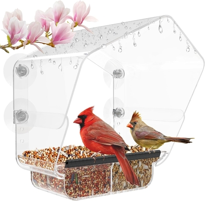 Tamaño ajustable Alimentador de aves acrílico Vista grande Alimentador de mascotas claro Diseño conveniente