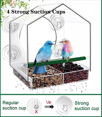 Comedor de aves de acrílico resistente al agua con ventosas para ventanas fácil limpieza y relleno