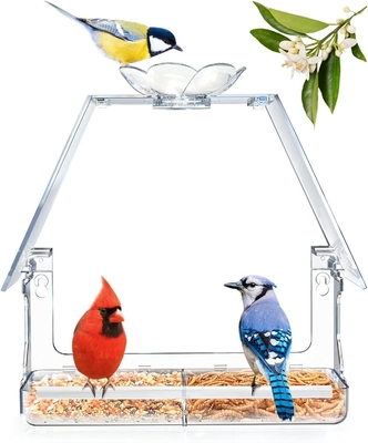 Ventana transparente de plexiglás Casa de pájaros con amplio visión de cápsulas de succión fuertes