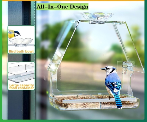 Ventana transparente de plexiglás Casa de pájaros con amplio visión de cápsulas de succión fuertes