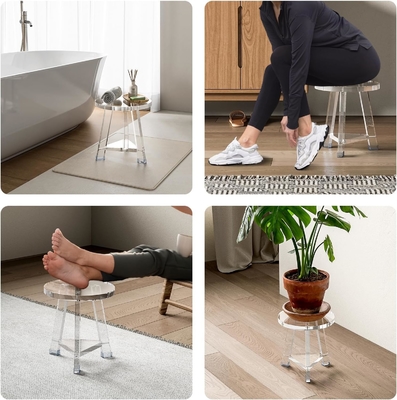 Muebles acrílicos a medida impermeables desmontables Lucita taburete de baño acrílico redondo