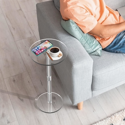 Fácil montaje Muebles acrílicos personalizados Mesa lateral transparente Mesa de café Para espacio pequeño