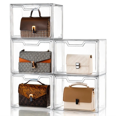 Caja de exhibición de bolsos de acrílico transparente rectangular, caja de almacenamiento de cosméticos de acrílico