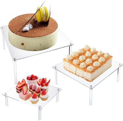 Diseño ensamblado Acrílico Stand de pasteles Buffer de mesa Riser de comida Servicio de impresión personalizada