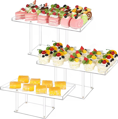 Diseño ensamblado Acrílico Stand de pasteles Buffer de mesa Riser de comida Servicio de impresión personalizada