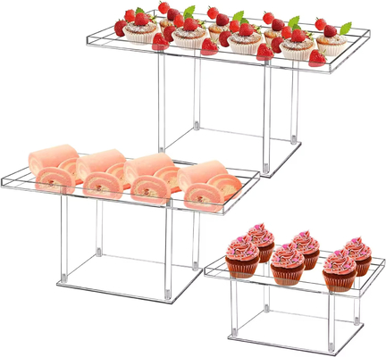 Diseño ensamblado Acrílico Stand de pasteles Buffer de mesa Riser de comida Servicio de impresión personalizada