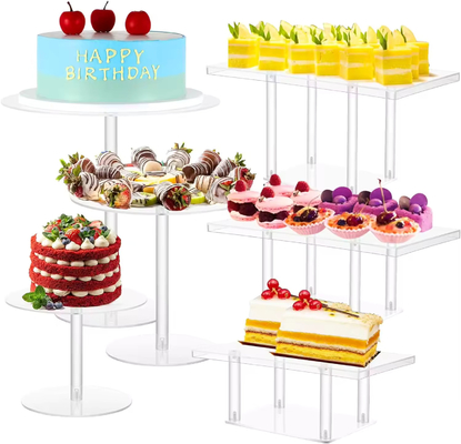 Diseño ensamblado Acrílico Stand de pasteles Buffer de mesa Riser de comida Servicio de impresión personalizada