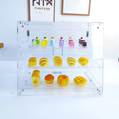 Estante de exhibición acrílica versátil Caja de exhibición de pasteles acrílicos con bandeja 54 X 44 X 42cm