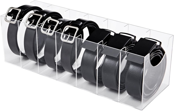 Organizador de cinturón de acrílico transparente sujetador de almacenamiento de corbata con 7 compartimientos