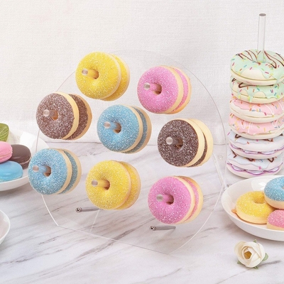 Adorable forma ovalada soporte de acrílico POS soporte de rosquillas acrílicas para tarta de postre