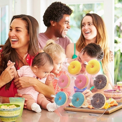 Adorable forma ovalada soporte de acrílico POS soporte de rosquillas acrílicas para tarta de postre