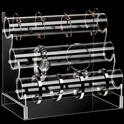 Modern 3 Tier Clear Acrylic Rack Bracelet Holder Lucite Jewelry Organizer OEM