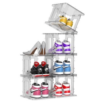 Estante de acrílico para zapatos de 6 niveles, organizador de zapatos acrílico para armario