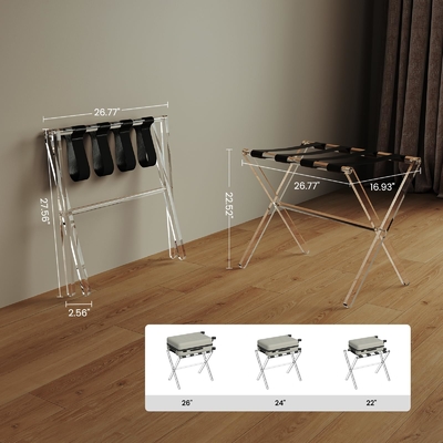 Dormitorio plegable Hotel Estante de equipaje acrílico Lucite Maleta soporte tamaño personalizado
