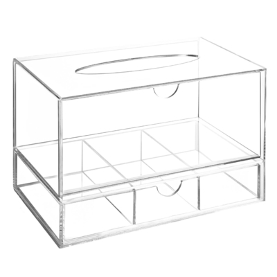 Caja de almacenamiento de maquillaje acrílico multifuncional Caja de tejido de lucita con cajón y tapa