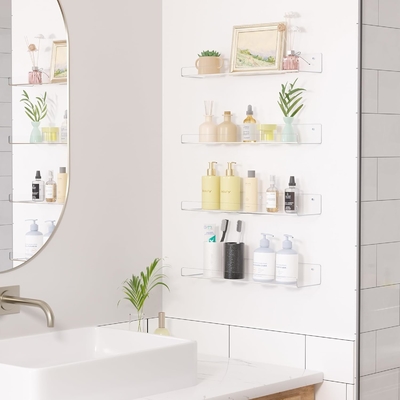 4 Pack Acrílico claro Estante flotante de libros Baño Estante de almacenamiento de acrílico Organizadores