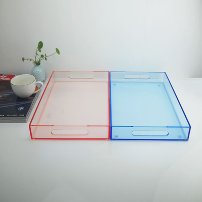 bandeja de servicio de acrílico amarillo transparente con mango para hotel restaurante casa