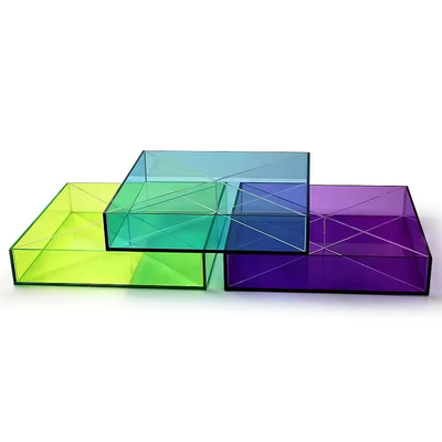 OEM bandeja de acrílico verde cuadrado bandeja de fruta de plexiglás con compartimientos extraíbles