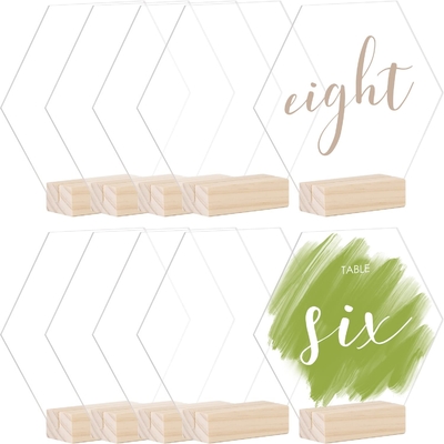 DIY Hexágono acrílico signos en blanco y soportes, Acrílico tablero de arriba signos de la decoración de la boda