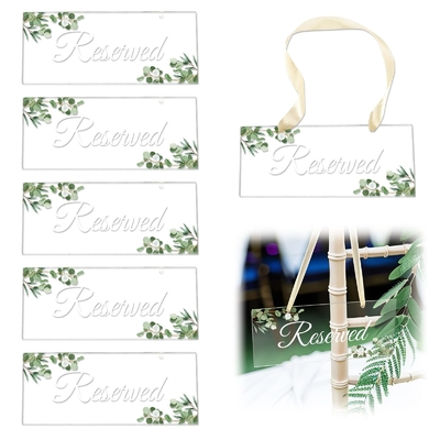 6 paquetes reservados de cartel acrílico colgante con vegetación para sillas de boda / bancos de la iglesia