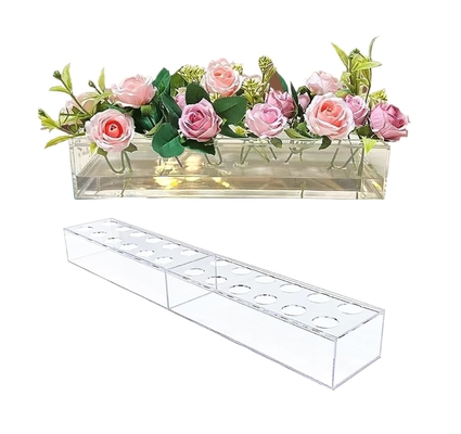 Decoración moderna acrílico vasos de flores rectangulares Acrílico claro centro de pieza de pie 12 pulgadas