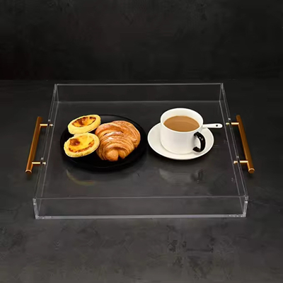 10X10 pulgadas de bandeja de acrílico cuadrado con asas de metal organizador para el té o el café