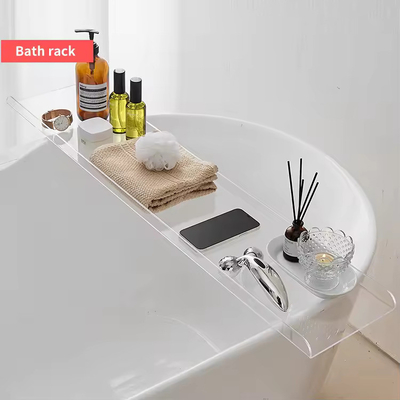 Color personalizado Acrílico bandeja de baño Estante de cristal Lucite bañera Caddy OEM logotipo