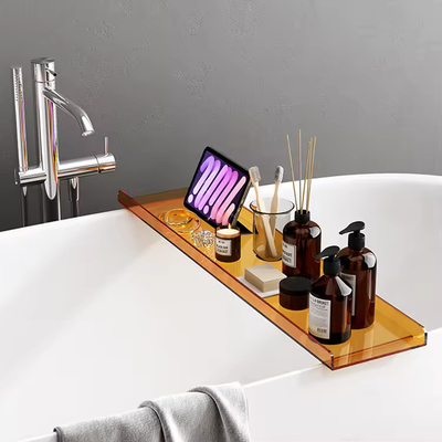 Color personalizado Acrílico bandeja de baño Estante de cristal Lucite bañera Caddy OEM logotipo