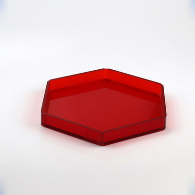 Hexágono de forma de bandeja de acrílico rojo organizador de PMMA plexiglás Lucita bandeja de servicio