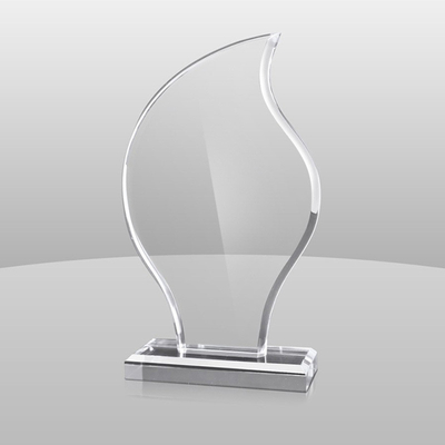 Premios de placa acrílica de forma de llama transparente personalizada para el reconocimiento empresarial