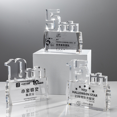 8 pulgadas de altura Acrílico Award Plexiglás Trofeo de la 10a Aniversario del evento