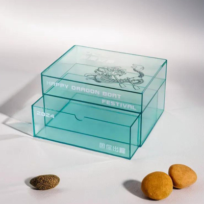 Caja organizadora transparente de acrílico verde de plexiglás Joyería Caja cosmética con cajón