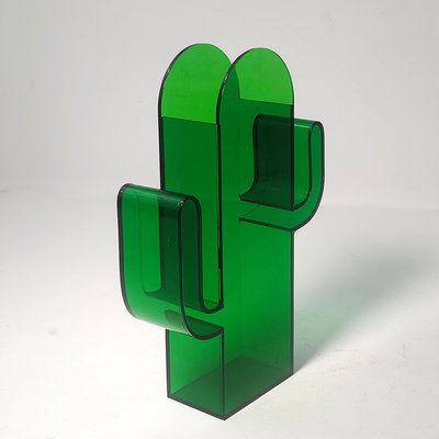 Vaso de flores acrílico de forma de cactus verde con estilo Lucita soportes acrílicos para flores