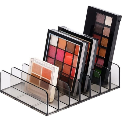 Organizador de maquillaje y sombra de ojos acrílico transparente con divisores Caja de almacenamiento de escritorio para polvo de rubor y cosméticos