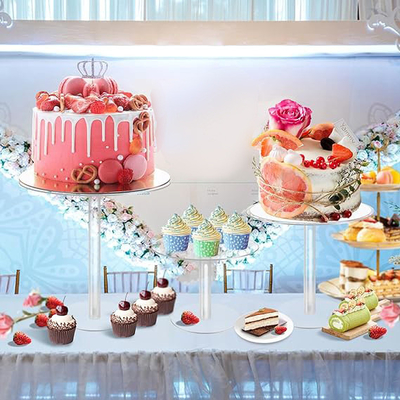 Lindo y redondo soporte para pasteles de acrílico claro soporte de plexiglás POS soporte para pasteles de postre