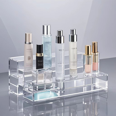 Display de escritorio acrílico personalizado y estante de almacenamiento para productos de belleza de maquillaje cosmético