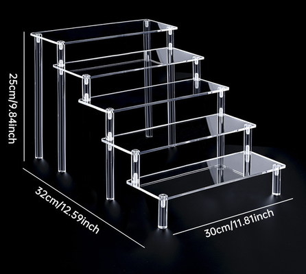 Estante de pantalla de acrílico transparente Estante de almacenamiento de plexiglás Escalera en forma de escalera para escritorio