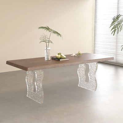 Mesa de comedor transparente acrílica en forma de T Piernas de color personalizado con base espesa